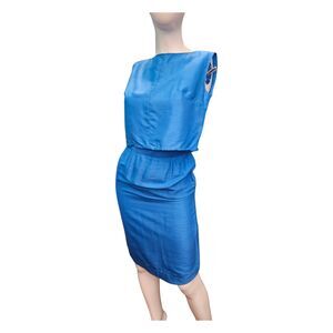 Vintage 60's Blue Silk 2 Piece Skirt Set Womens XS Handmade Crop Top And skirt